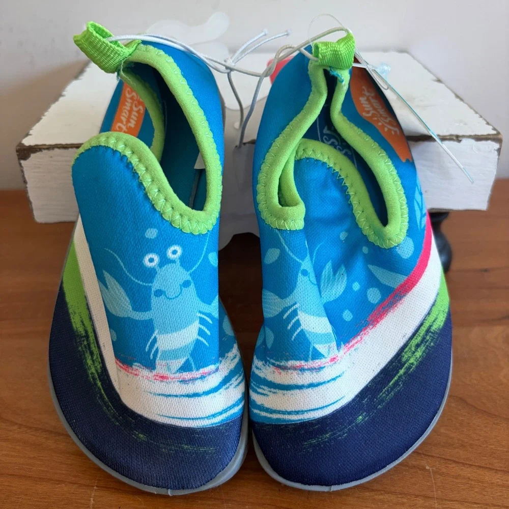 Sun Smart Kids Hi-Top Water Shoes Blue Green Lobster UPF 50+ Size 5-6 25222GLYF